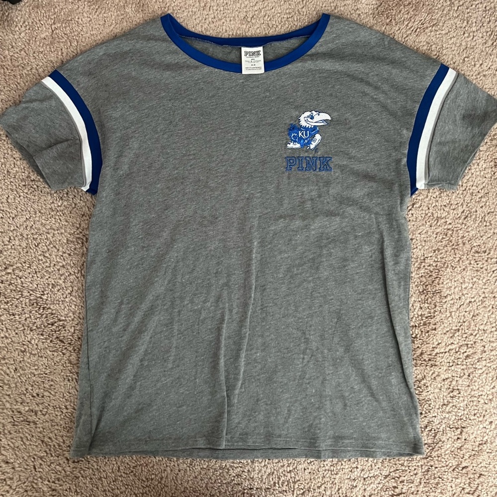 PINK Size Medium Kansas Jayhawks Gray Tee